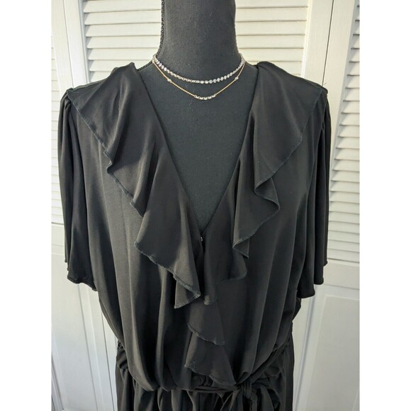 Avenue Dress Womens Sz 22/24 Black Waterfall Faux Wrap Knit Belt Classic Stretch - Picture 2 of 13